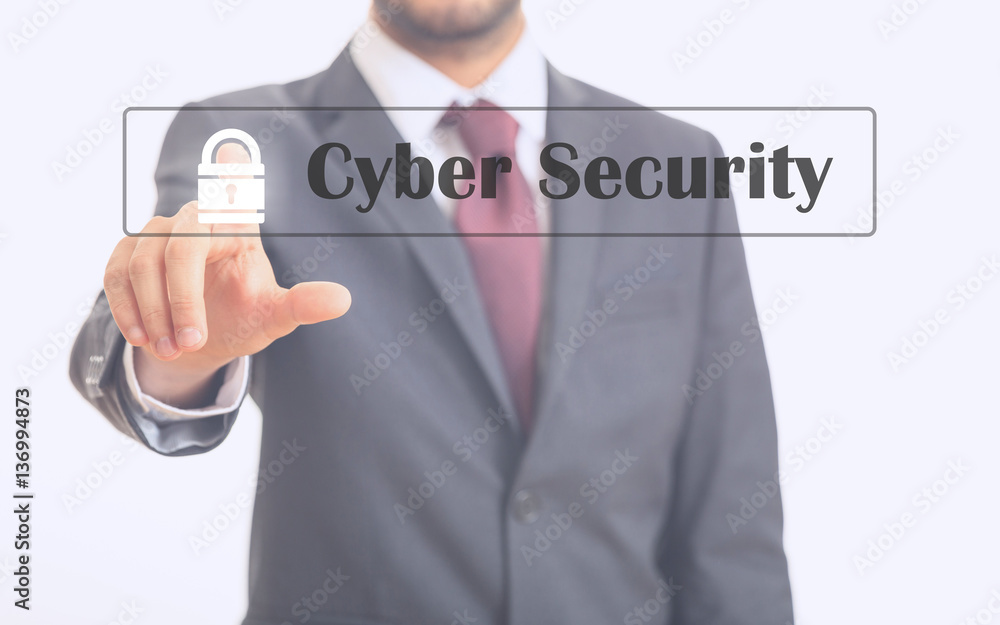 Poster man pointing at cyber security