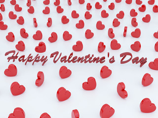 Beautiful romantic Valentine's day greeting card with red hearts and letters on white background