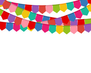 Colored flags on a holiday garland