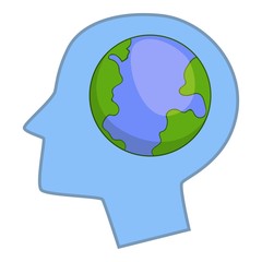 Globe in human head icon, cartoon style