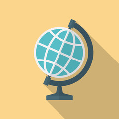 Globe icon with long shadow. Flat design style. Globe silhouette. Simple icon. Modern flat icon in stylish colors. Web site page and mobile app design vector element.