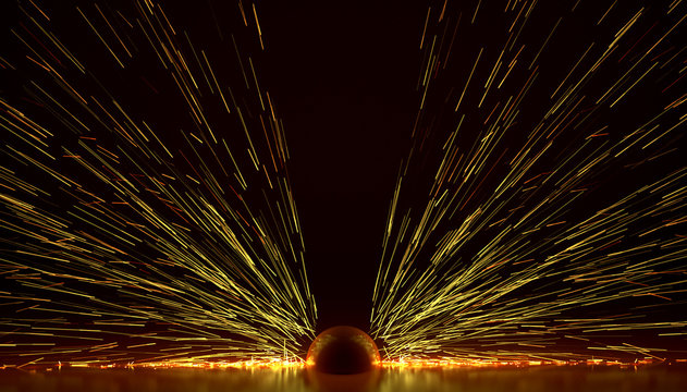 sparks fire lights energy explosion welding 3D illustration