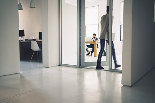 Businesswoman entering in office