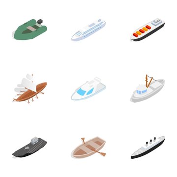 Sailing icons, isometric 3d style