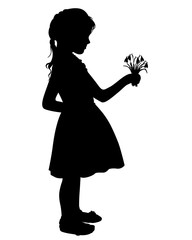 Silhouette girl with flowers