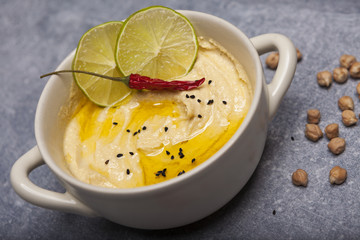 
Two types of homemade paste of chickpeas (hummus)