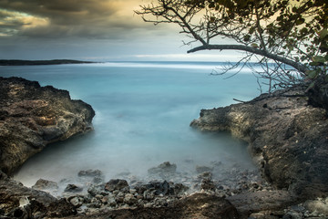 Playa Blanca, Rafael Freyre, Holguin, Cuba. Long exposure ocean front dawn.