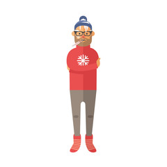 Illness flu man feeling cold and blowing his nose vector illustration.