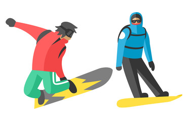 Fototapeta premium Snowboarder jump in different pose people vector.