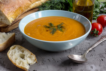 Tomato soup in a bowl.