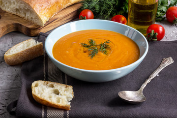 Tomato soup in a bowl.
