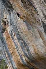 Extreme sport climbing. Rock climber struggle for success. Outdoor lifestyle.
