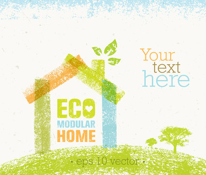Eco House Vector Organic Creative Illustration on Recycled Paper Background