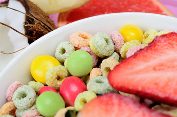 cereal with bonbon on table