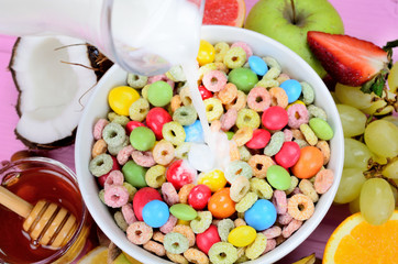 cereal with bonbon on table