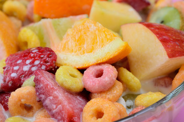cereal with fruit in bowl on table