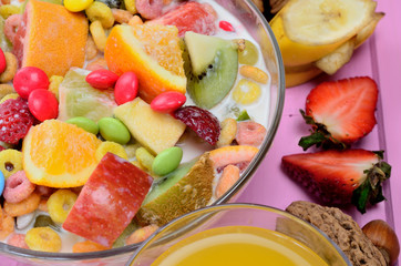 cereal with fruit on table