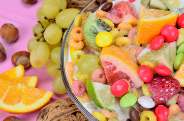 cereal with fruit on table