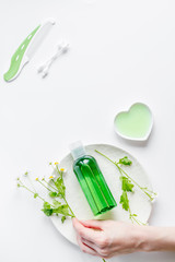 natural organic cosmetics for baby on white background top view