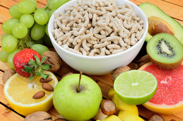 cereal with fruit on table