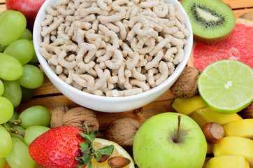 cereal with fruit on table