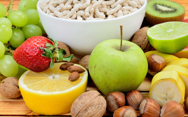cereal with fruit on table