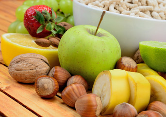 cereal with fruit on table