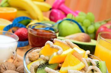 cereal with fruit on table