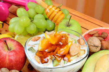 cereal with fruit on table