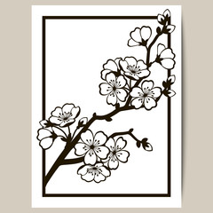 Greeting card with a branch of cherry blossoms.