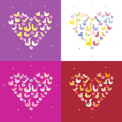 Vector patterns set with hearts and birds