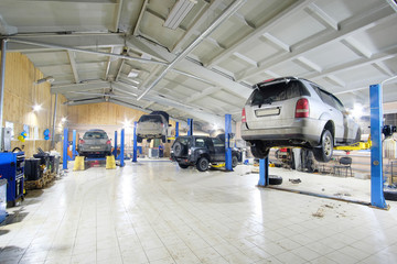 Cars in car repair station