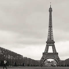 Paris, France, February 12, 2016: Eiffel tower at a night in Paris, France. Eiffel tower is one of the simbols of this city