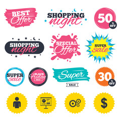 Business signs. Human and presentation board.