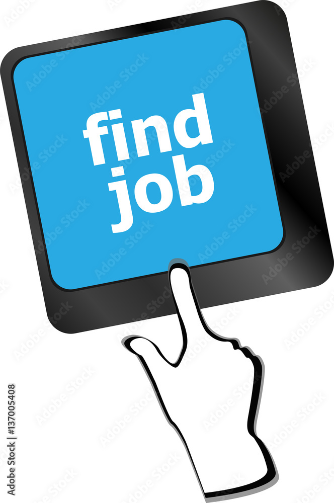 Poster searching for job on the internet. jobs button on computer keyboard