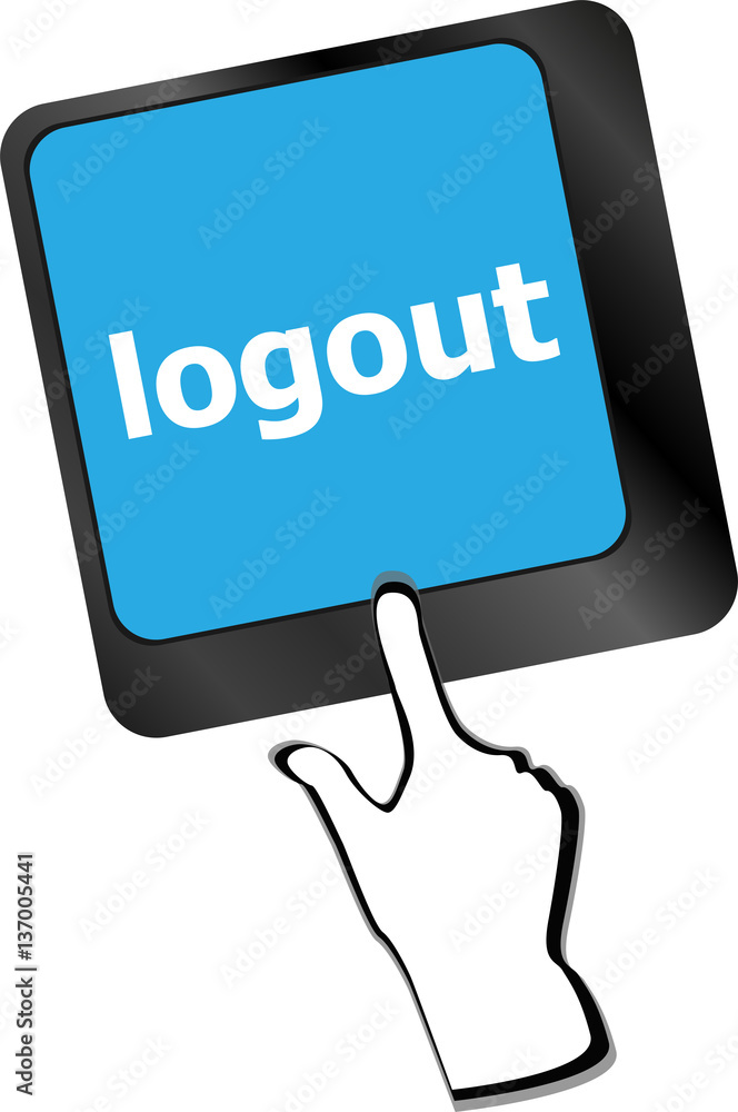 Poster logout word on computer keyboard keys button