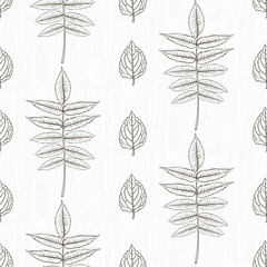 Elegant pattern with leafs drawn in thin lines