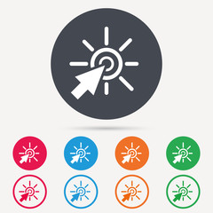 Click icon. Computer mouse cursor symbol. Round circle buttons. Colored flat web icons. Vector