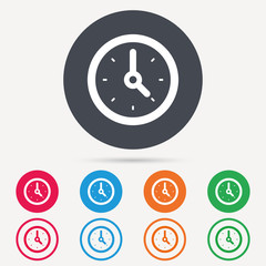 Clock icon. Mechanical watch symbol. Round circle buttons. Colored flat web icons. Vector