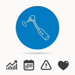 Drilling tool icon. Dental oral bur sign. Calendar, attention sign and growth chart. Button with web icon. Vector