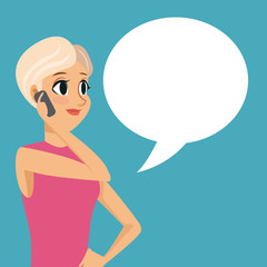 cartoon girl smartphone talk bubble speech vector illustration eps 10