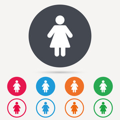 Woman icon. Female human symbol. User sign. Round circle buttons. Colored flat web icons. Vector