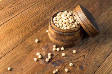 Portion of Chick Peas in wooden bowl