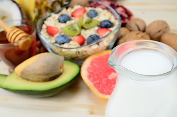 carafe with milk on table