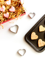 cookies for Valentine Day heartshaped on white background top view