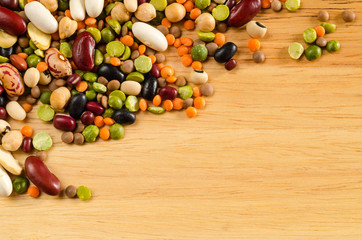 legumes on wood, closeup, background