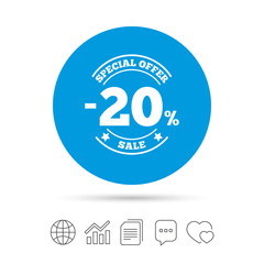 20 percent discount sign icon. Sale symbol.
