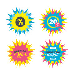 Discount percent sign icon. Star symbol.
