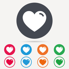 Heart icon. Romantic love symbol. Round circle buttons. Colored flat web icons. Vector