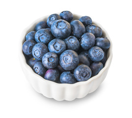 Blueberries in a Bowl Isolated on White